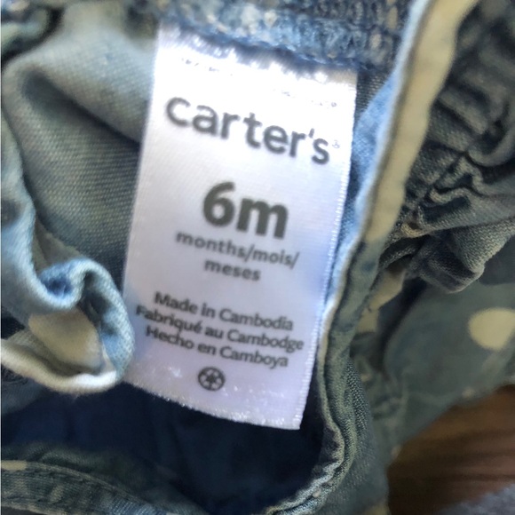 Carter's Blue Jean Jumper Romper w/ Hearts Baby Girl size 6 months | LIKE NEW - Picture 4 of 9